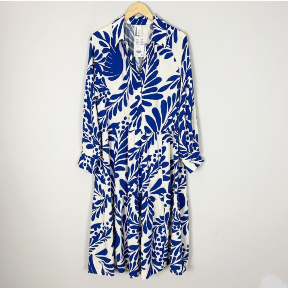 H&M Blue and White Floral Shirt Dress - fits like an 8
